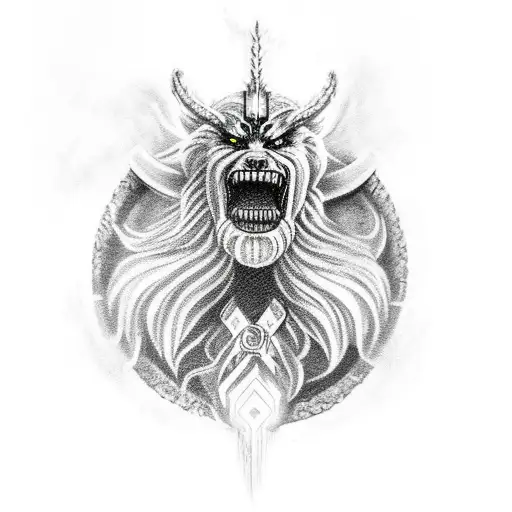 Fenrir destroying Asgard tattoo design idea