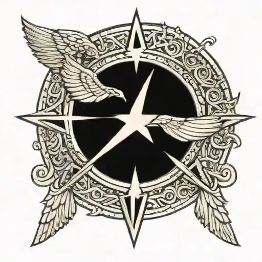 Create a vector illustration of a winged star based on Sumerian mythology. The design should incorporate ancient Sumeria tattoo design idea
