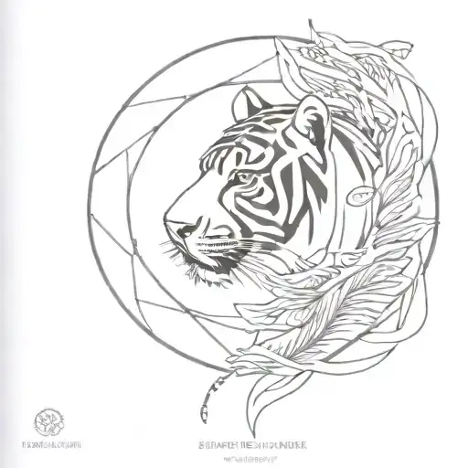 An abstract interpretation of a tiger, eagle, and rabbit combined into a circular design with dotwork detailing tattoo design idea