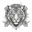 An abstract interpretation of a tiger, eagle, and rabbit combined into a circular design with dotwork detailing tattoo design idea