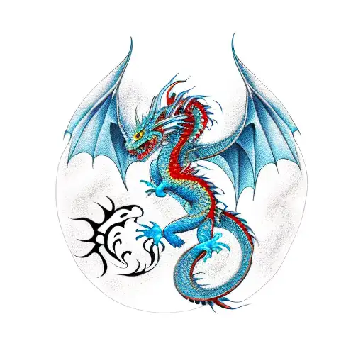 Dragon with phoenix tattoo design idea