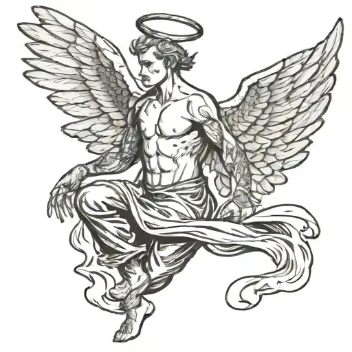 full body man with angel wings tattoo design idea