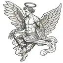 full body man with angel wings tattoo design idea