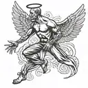 full body man with angel wings tattoo design idea