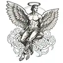 full body man with angel wings tattoo design idea