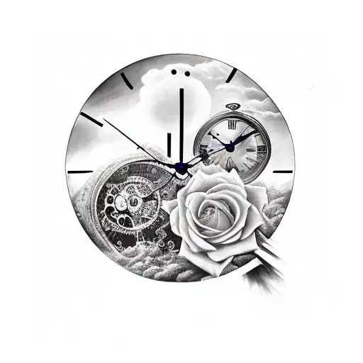 transition between life and death, with time in background (clock, hourglass), and the idea of randomness tattoo design idea