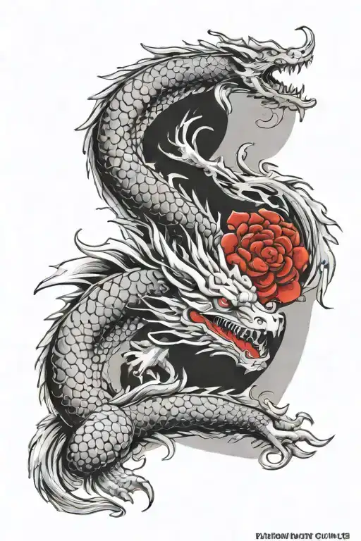 Dragon Arm Sleeve Tattoo, 70% Black and 30% Red, Japanese, Koi Fish tattoo design idea