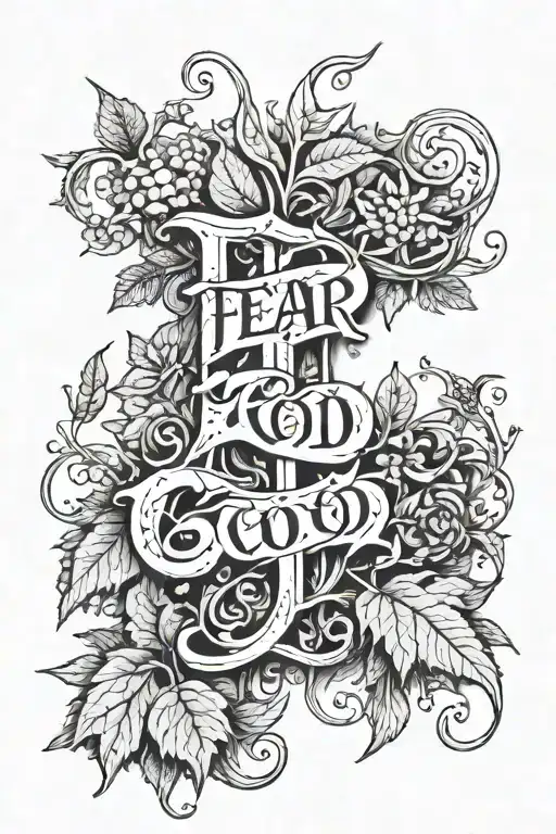 "Fear God" in cursive but the letters are made from poison ivy vines tattoo design idea