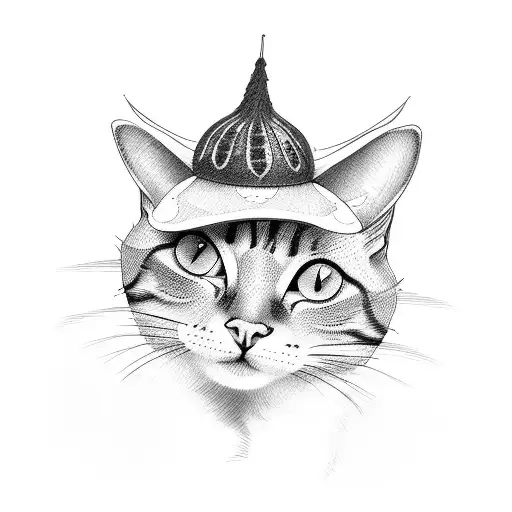 cat with funny hat tattoo design idea