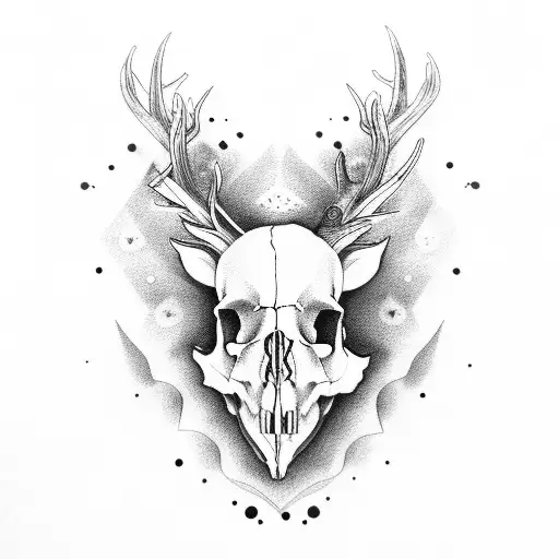 roe deer skull with mushrooms and foliage  tattoo design idea