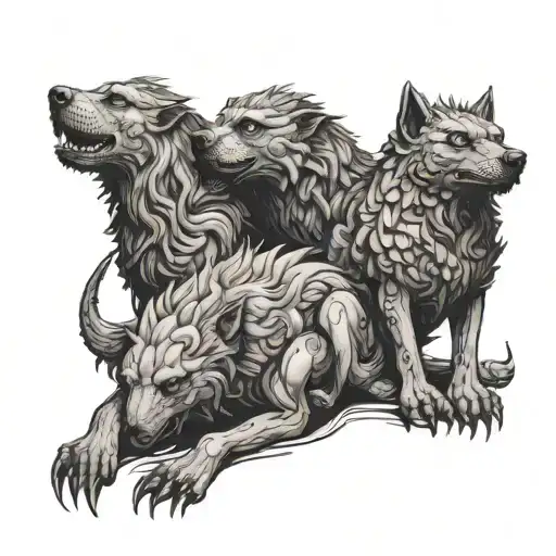 a three-headed dog that guards the exit from the underworld in Hades; the offspring of Typhon and Echidna. He prevents the dead from returning. tattoo design idea