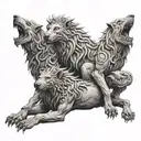a three-headed dog that guards the exit from the underworld in Hades; the offspring of Typhon and Echidna. He prevents the dead from returning. tattoo design idea