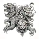 a three-headed dog that guards the exit from the underworld in Hades; the offspring of Typhon and Echidna. He prevents the dead from returning. tattoo design idea
