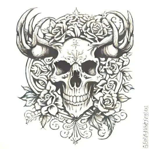 fleur de lis and deer skull tattoo design idea