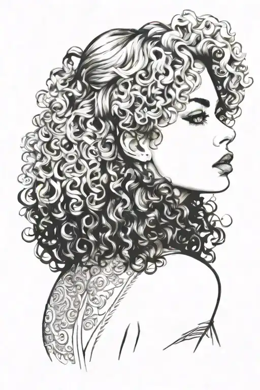 femme fatale curly hair woman pretty tattoo design idea