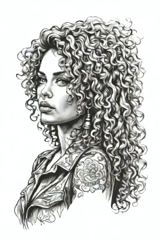 femme fatale curly hair woman pretty young  tattoo design idea