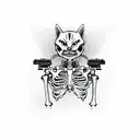 skeleton cat with a gun tattoo design idea