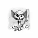 skeleton cat with a gun tattoo design idea