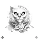 skeleton cat with a gun tattoo design idea