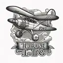 little biplane tattoo with text: "I live one life" tattoo design idea