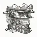 little biplane tattoo with text: "I live one life" tattoo design idea