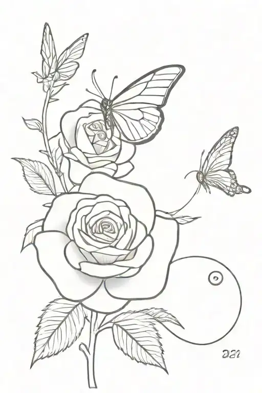 rose with butterfly on stem with date 1/22/21 tattoo design idea