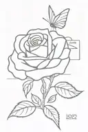 rose with butterfly on stem with date 1/22/21 tattoo design idea