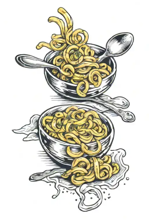 Pasta and spoon drawn tattoo design idea