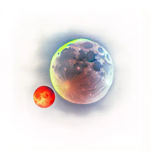 Red moon skyline tattoo design idea