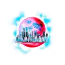 Red moon skyline tattoo design idea