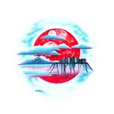 Red moon skyline tattoo design idea