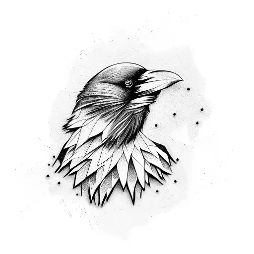 abstract raven with word Ellie  tattoo design idea