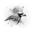 abstract raven with word Ellie  tattoo design idea