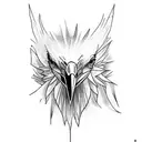 abstract raven with word Ellie  tattoo design idea
