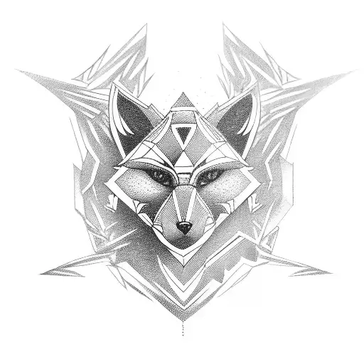 fox geometry Oni dagger dark tattoo design idea