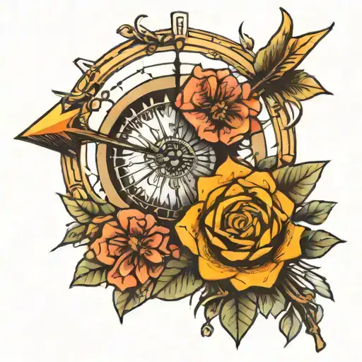 Bow, Arrow and sun  tattoo design idea