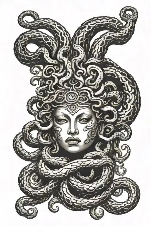 furious  medusa busto using bandana tattoo design idea