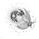 the moon and a moth tattoo design idea