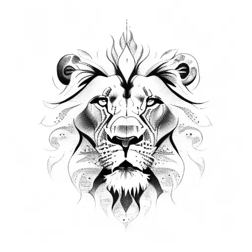 Lion, cliffs, sea tattoo design idea