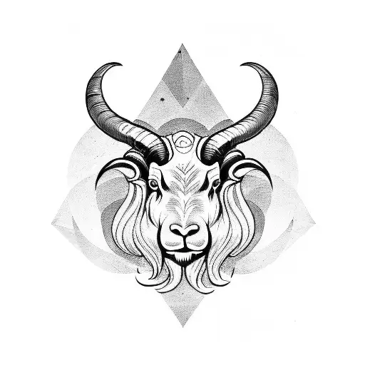 woman with ram horns tattoo design idea