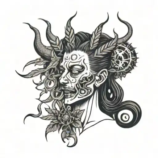 with little demons surrounding the head smoking marijuana tattoo design idea