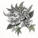 with little demons surrounding the head smoking marijuana tattoo design idea