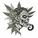 with little demons surrounding the head smoking marijuana tattoo design idea