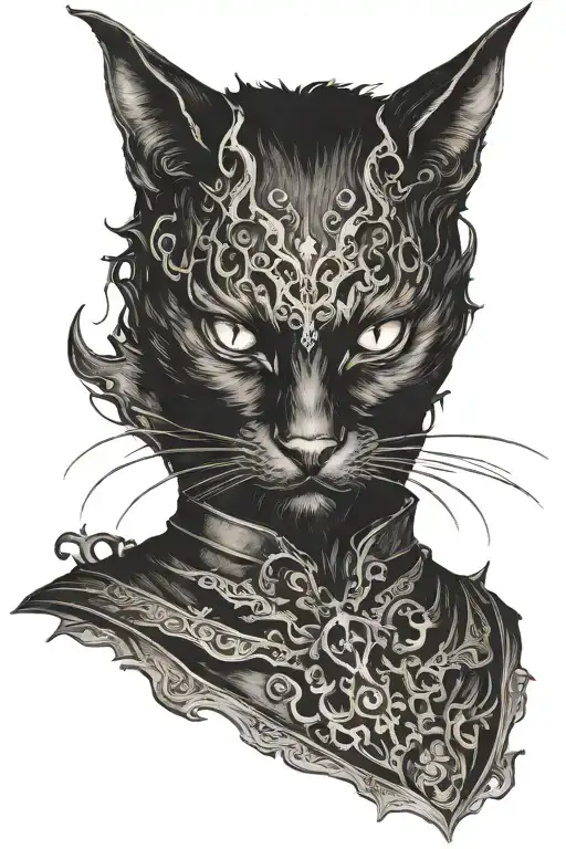gothic black cat lucider devil with horns tattoo design idea