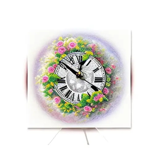 A realistic clock with Roman numerals surrounded by a vibrant rose garden tattoo design idea