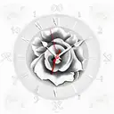 A realistic clock with Roman numerals surrounded by a vibrant rose garden tattoo design idea