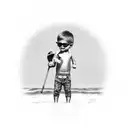 hombre sentado en el techo de mini van estacionada al borde de la playa, en la arena está una mujer jugando con un niño tattoo design idea