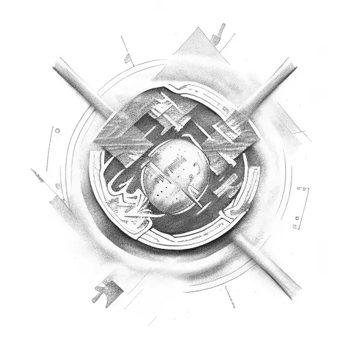 Drumsticks forming the Roman numeral V against an ocean backdrop tattoo design idea