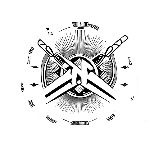 Drumsticks forming the Roman numeral V against an ocean backdrop tattoo design idea