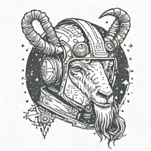 goat outer space helmet tattoo design idea